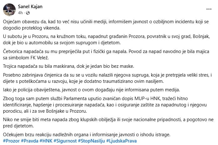 Objava Sanela Kajana