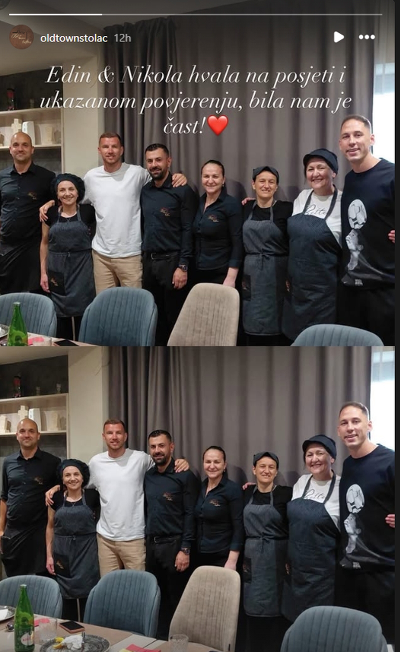 Nikola Katić i Edin Džeko sa osobljem restorana 
