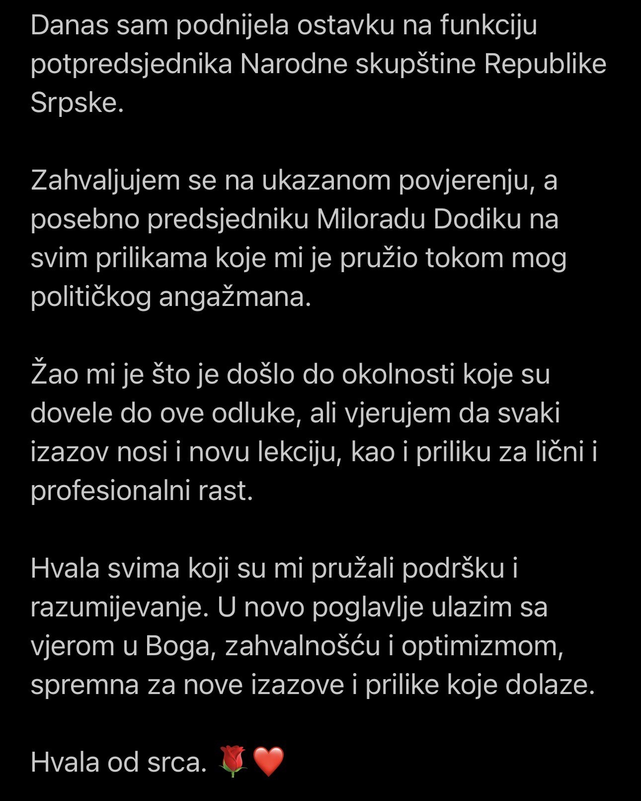 Objava Ane Ljubojević