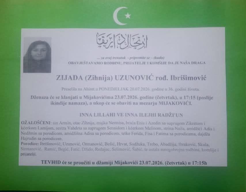 Smrtovnica Zijadi Uzunović