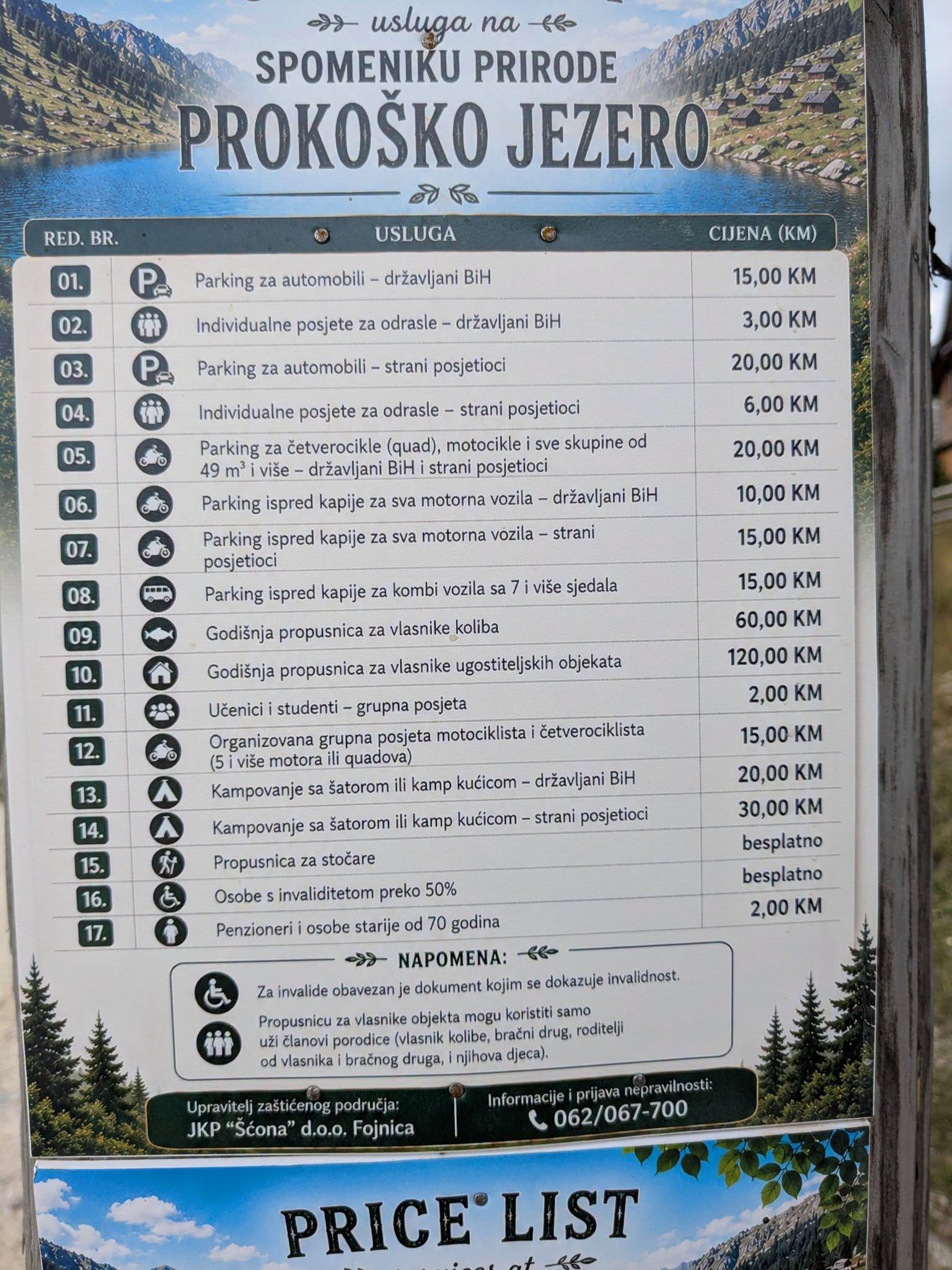 Cijene na Prokoškom jezeru