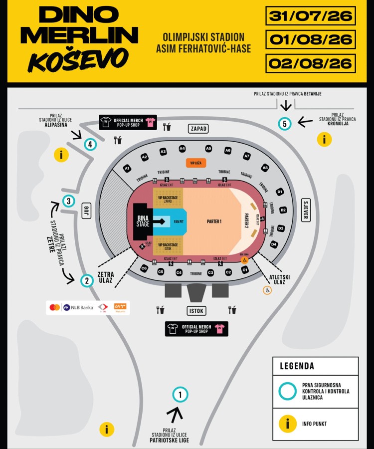 Mapa sa svim ulazima, info pultovima