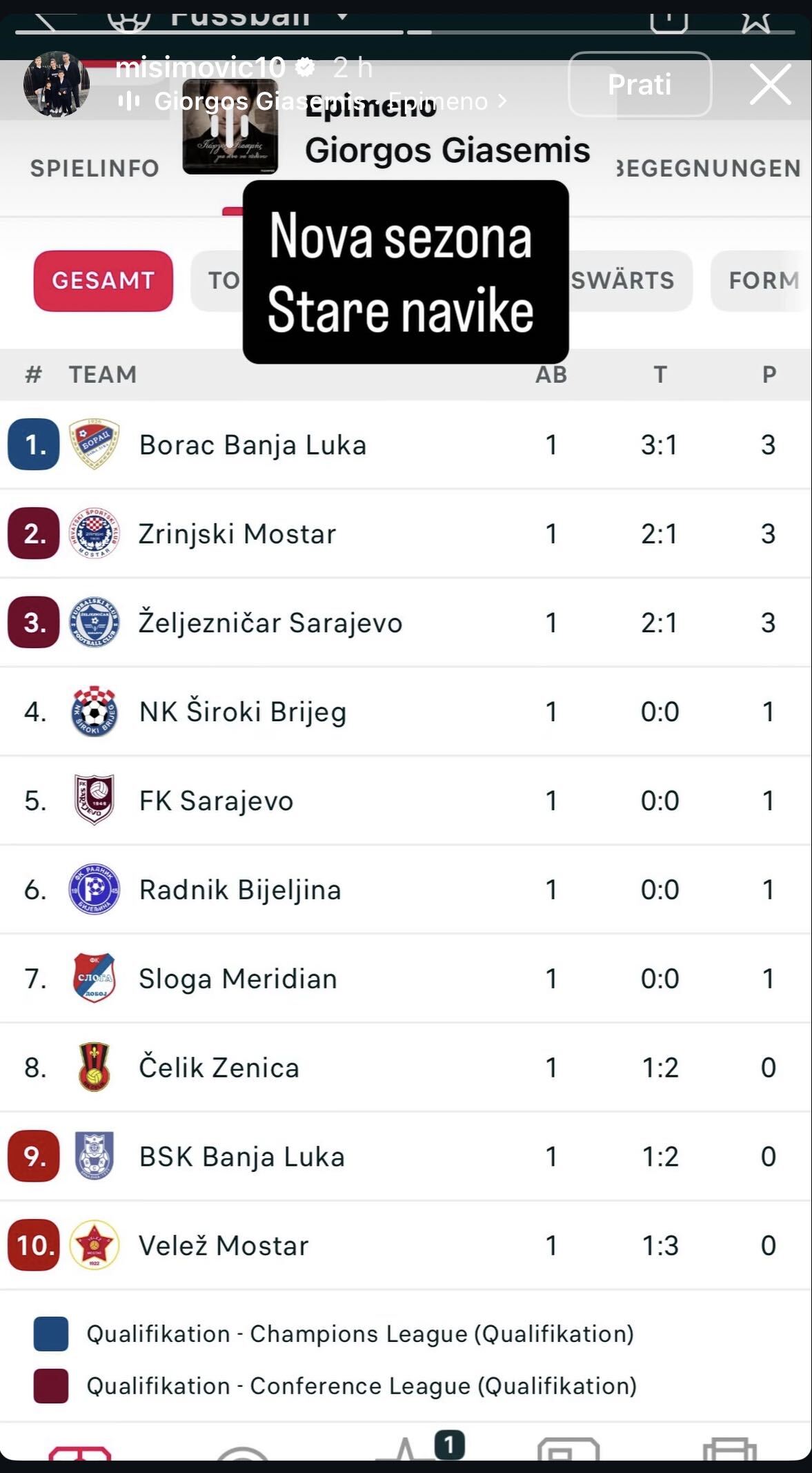 Objava Zvjezdana Misimovića