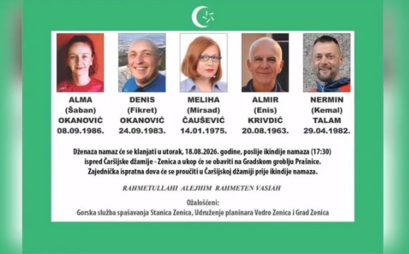 Smrtovnica pet poginulih Zeničana
