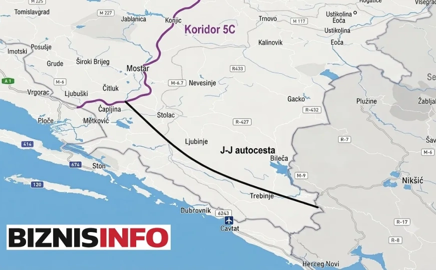 Prilbližan položaj Jadransko-jonske autoceste kroz Hercegovinu