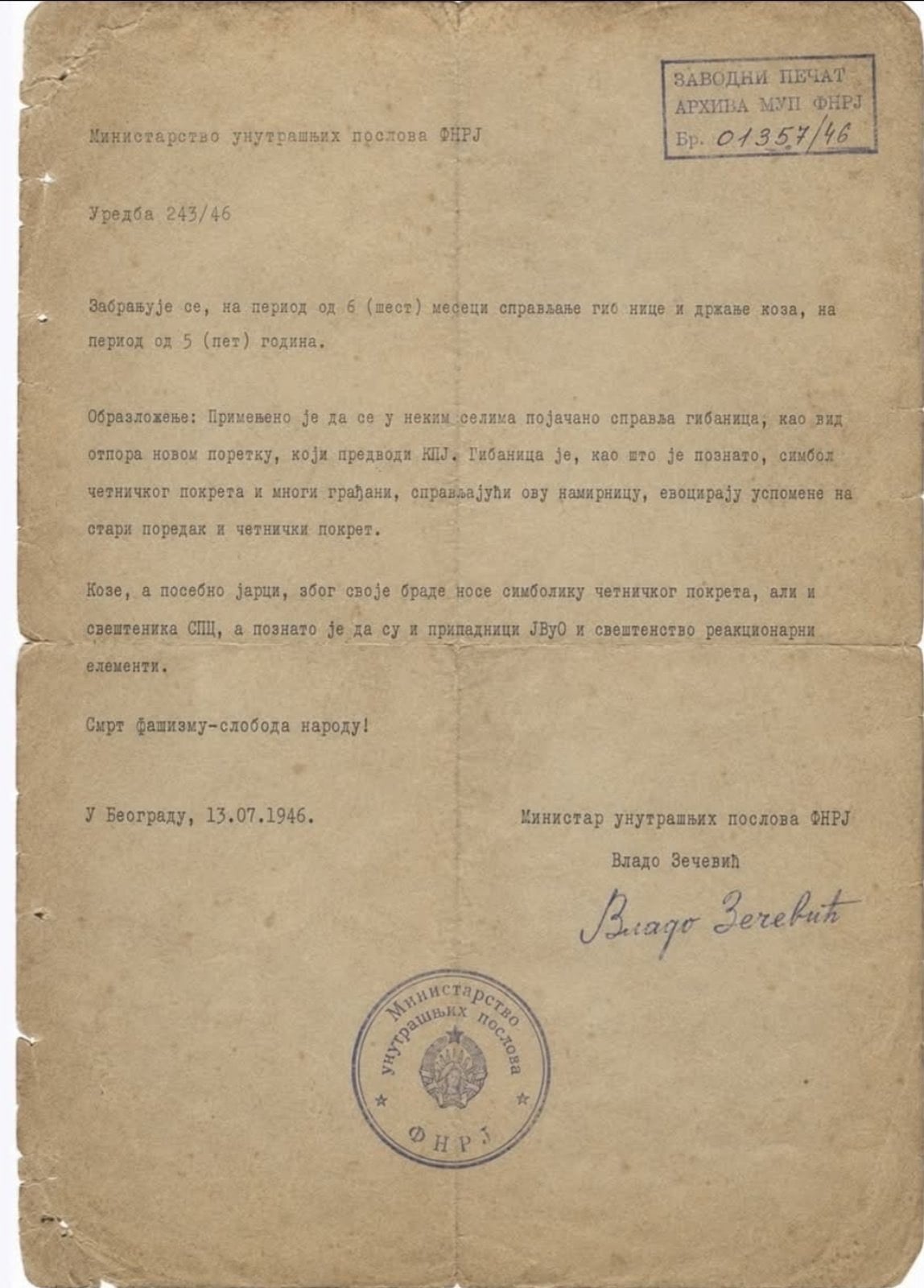 Naredba o zabrani gibanice i koza