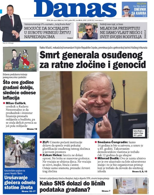 Naslovnice novina u Srbiji