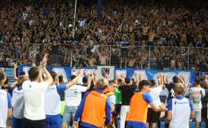Foto: Dž. K. / Radiosarajevo.ba / Slavlje igrača Željeznirača nakon pobjede u derbiju