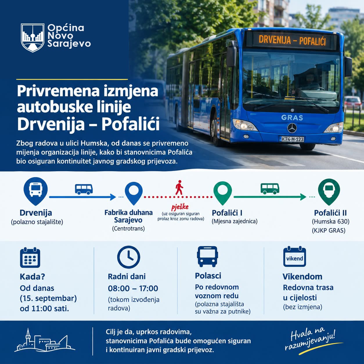 Izmjene saobraćanja autobuske linije