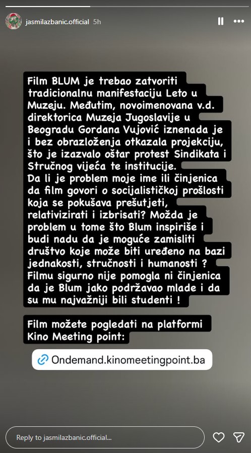 Oglasila se Jasmila Žbanić na Instagramu
