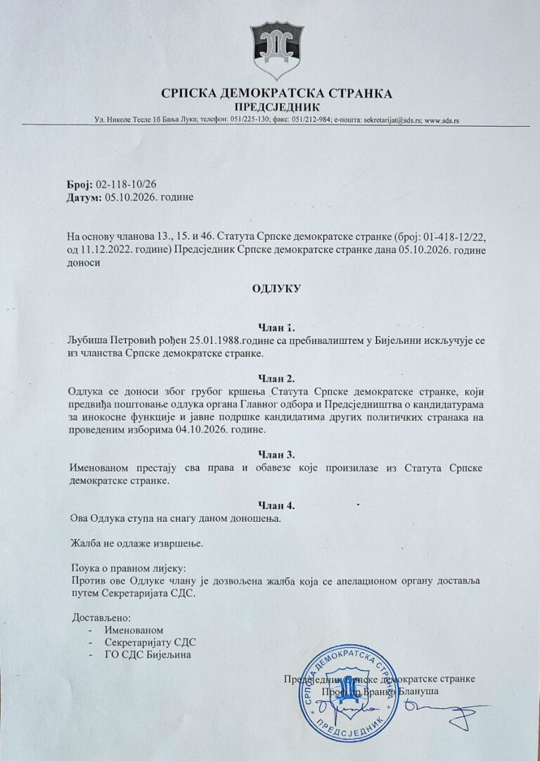 Odluka o isključenju Petrovića