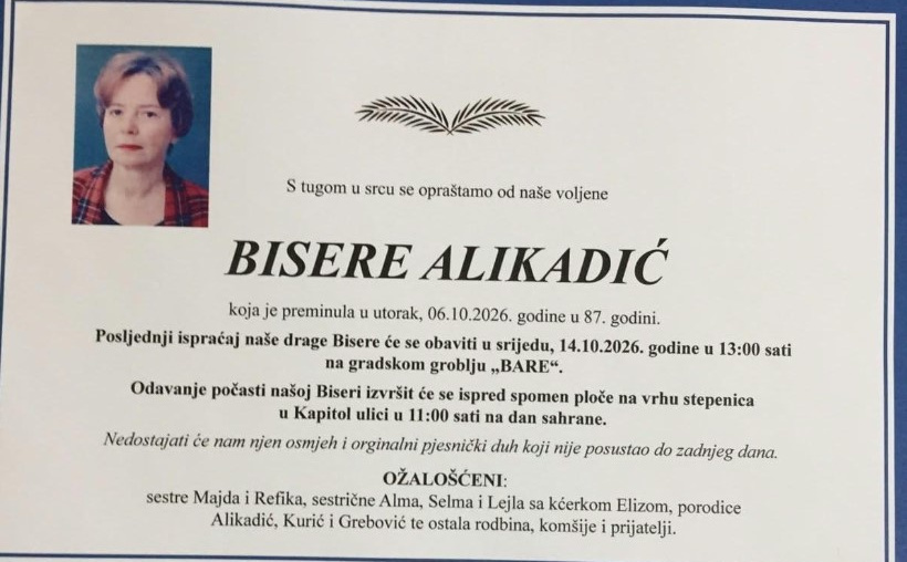 Posljednji ispraćaj Bisere Alikadić