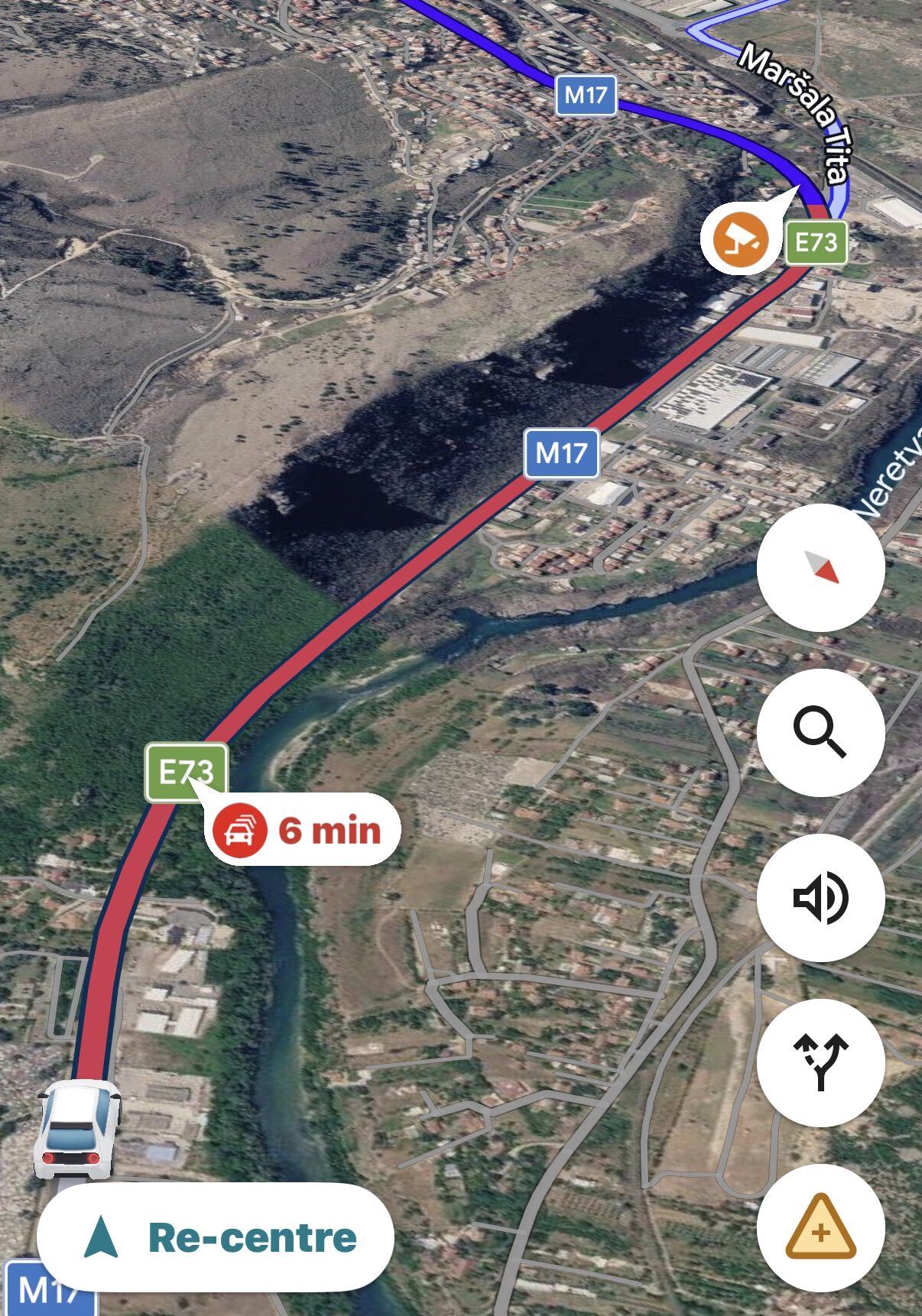 Prikaz trenutne gužve na pravcu E73